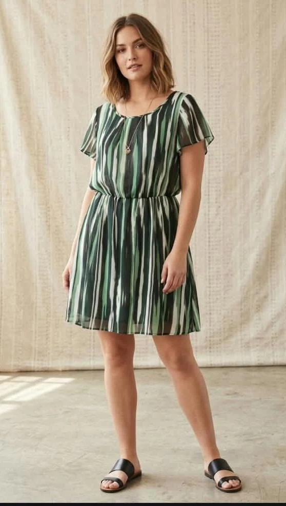 Vestido Curto Listrado Verde farm