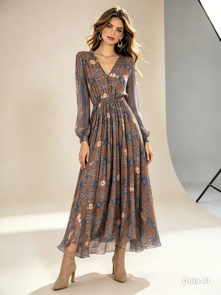Vestido Longo Estampado Étnico