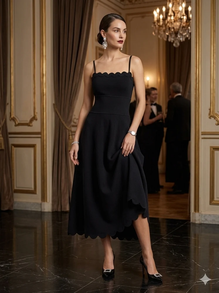 Vestido Midi Preto Alça Fina